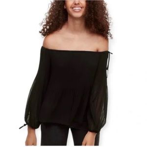 Aritzia | Wilfred | Talence Chiffon Blouse | Off the Shoulder | Black | L